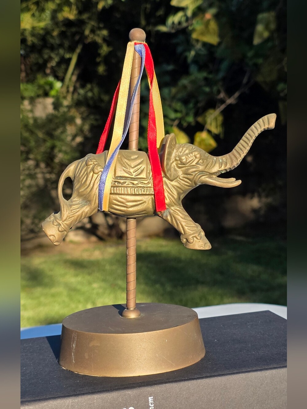 Vintage Brass Carousel Elephant Music Box Figurine Moving Hollywood Regency MCM